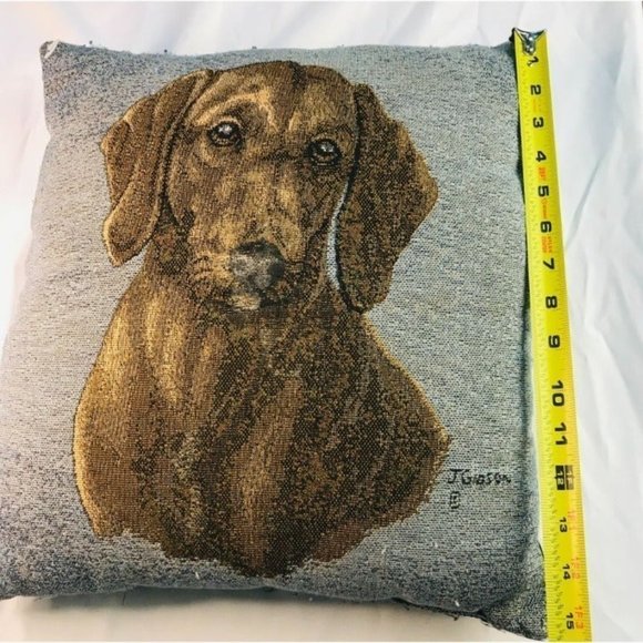 Dachshund Dog Needlepoint Throw Pillow 16"x14.5" Signed J GIBSON VGC - Picture 6 of 10